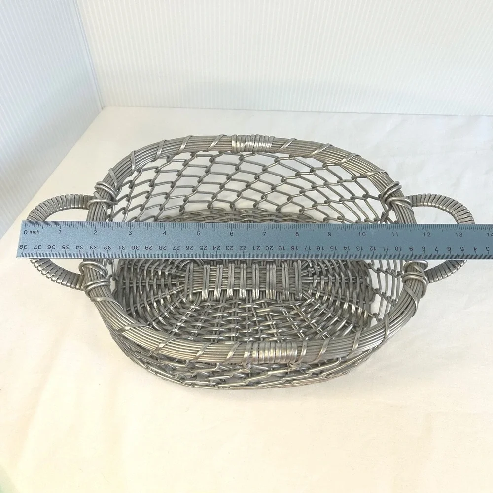 Wire Basket Silver Metal Woven Handle‎ Oval Storage Decor